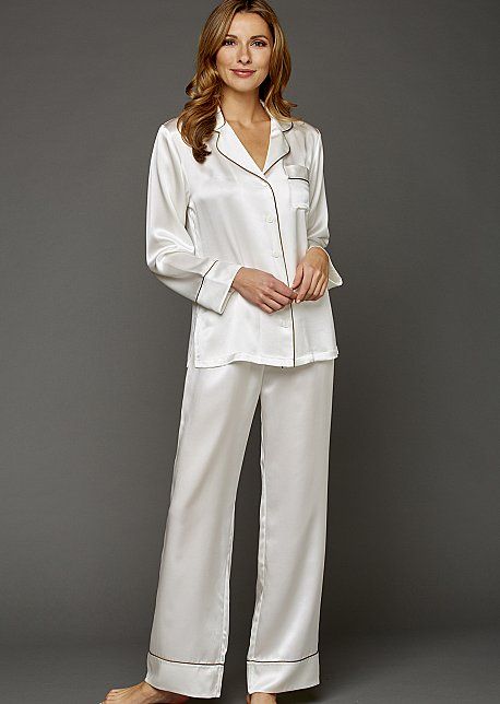 White silk pajamas set sale