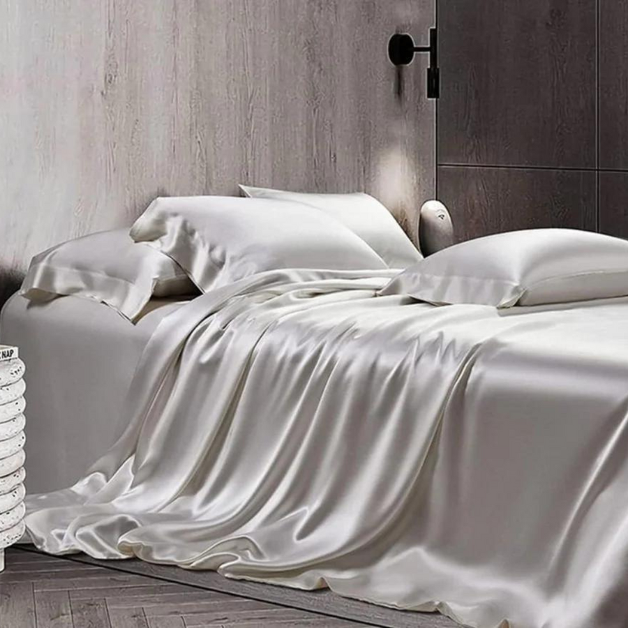 Pearl White Silk Bedsheet Set