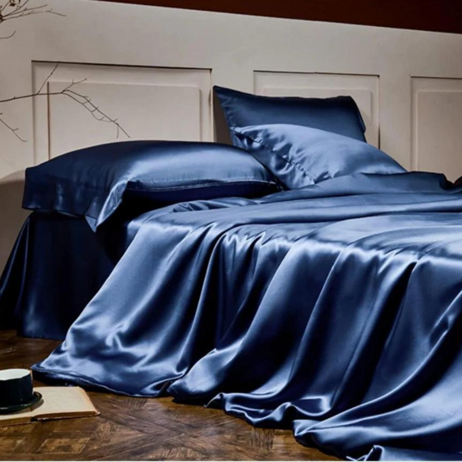 French Blue Silk Bedsheet Set