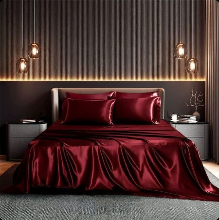 Scarlet Red Silk Bedsheet Set