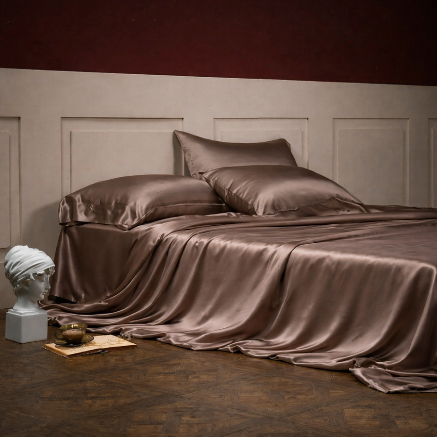 Espresso Brown Silk Bedsheet Set