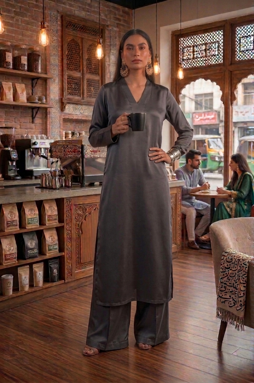 ان سٹچڈ سلک فیبرک - ڈسک گرے
