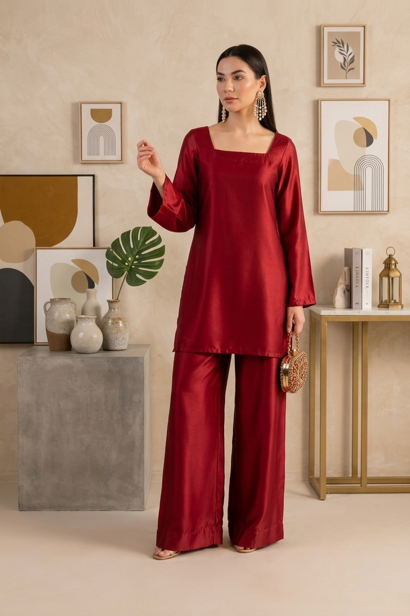 Unstitched Silk Fabric - Scarlet Red